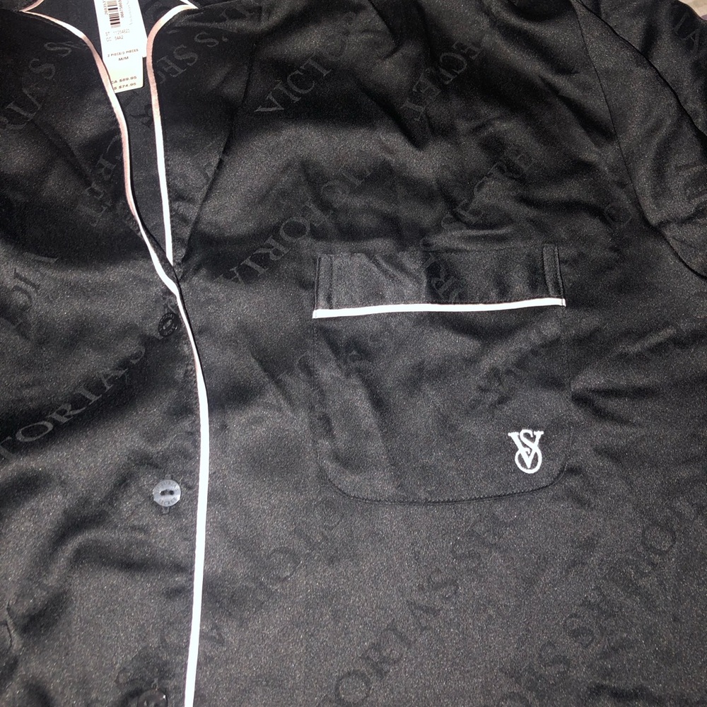 Victoria's Secret Black Satin Top with White Trim